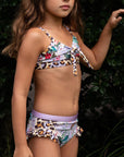 Girls Purple Floral 3 Piece Swim Set with Rashie - Lifestyle 2