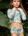 Girls Blue Floral 2 Piece Swimsuit with Side Ties - Lifestyle 1