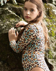 Girls Leopard Long Sleeve Swimsuit with Zip - Lifestyle