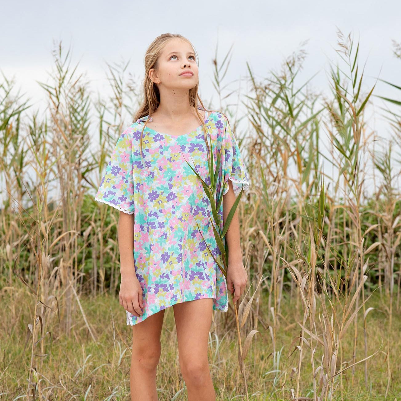 Girls Floral Summer Lightweight Kaftan - Lifestyle