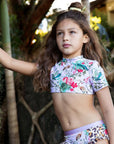 Girls Purple Floral 3 Piece Swim Set with Rashie - Lifestyle 1