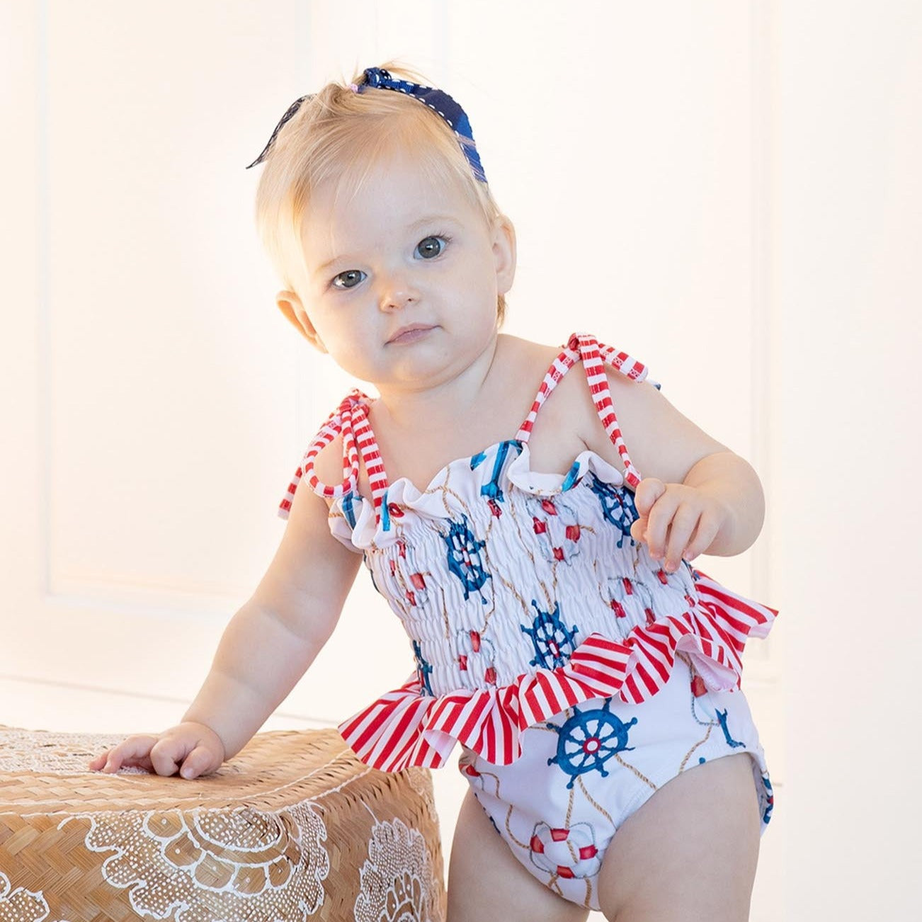 Baby Girls Nautical One Piece Swimsuit with Frills - Lifestyle 2