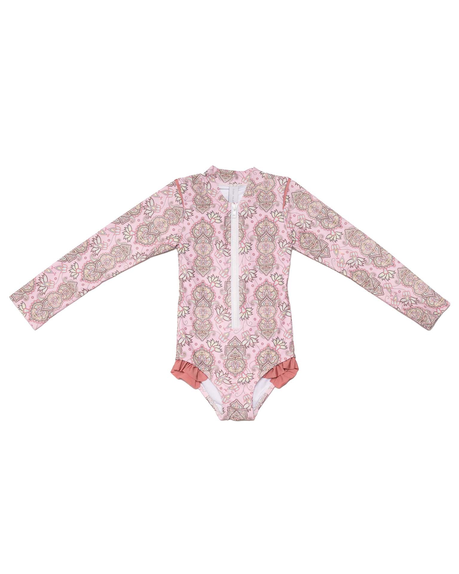 Long Sleeve Zip One Piece Swimsuit - Wild Flower