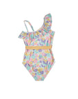 Girls Horses One Piece Swimsuit with Ruffle - Back