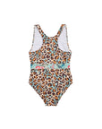 Girls Leopard One Piece Swimsuit with Tie - Back