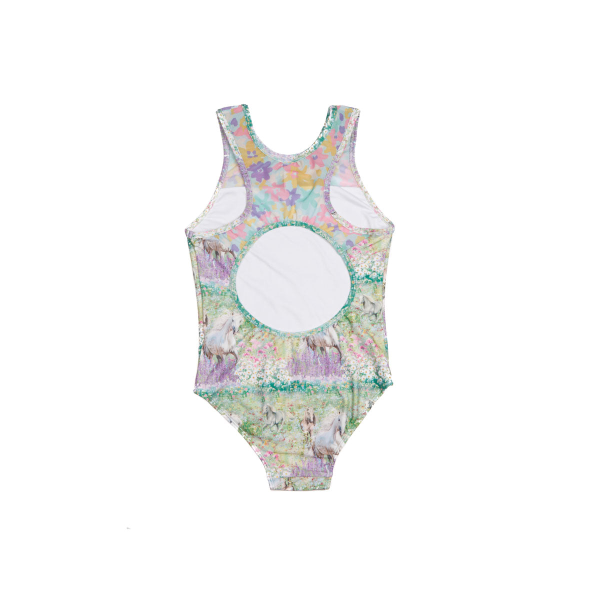 Girls Horses Mesh One Piece Swimsuit - Back