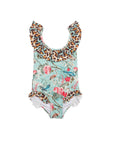 Girls Frilly Floral Bikini with High Waist - Front