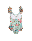 Girls Frilly Floral Bikini with High Waist - Back