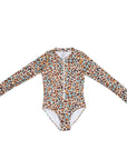 Girls Leopard Long Sleeve Swimsuit with Zip - Front