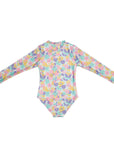 Girls Floral Long Sleeve Swimsuit with Zip - Back