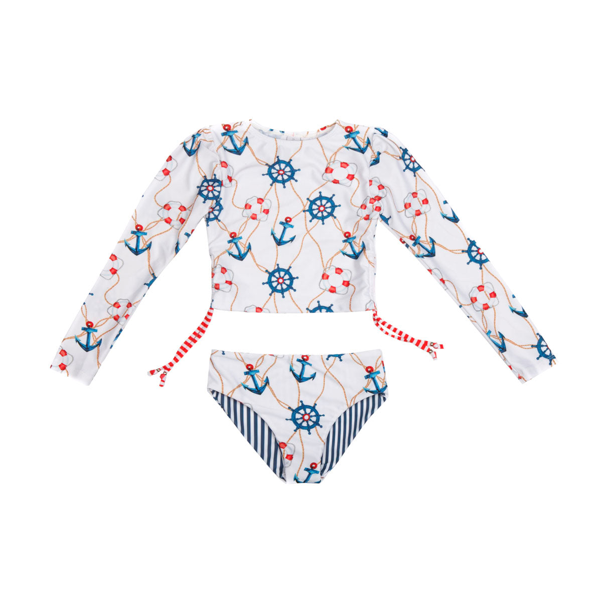 Girls Nautical 2 Piece Swimsuit With Side Ties Olga Valentine Swimwear girls-nautical-2-piece-swimsuit-with-side-ties-olga-valentine-swimwear