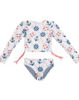 Girls Nautical 2 Piece Swimsuit with Side Ties - Front 1
