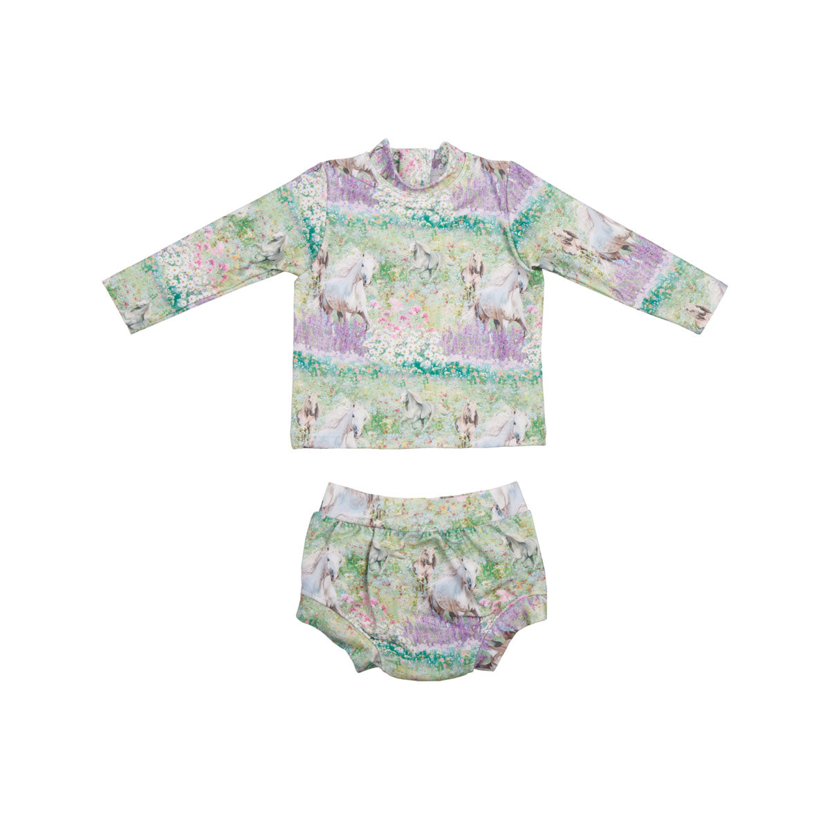 Baby Girls Long Sleeve Rashie Swim Set with Nappy - Front