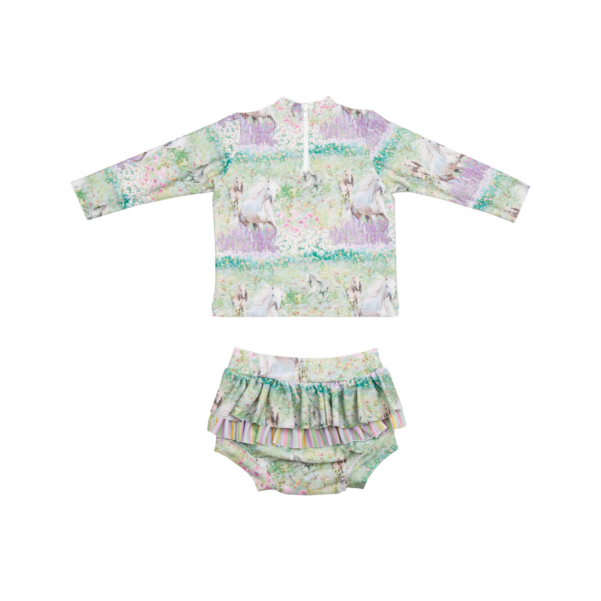 Baby Girls Long Sleeve Rashie Swim Set with Nappy - Back