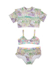 Girls Horses 3 Piece Swim Set with Rashie - Front