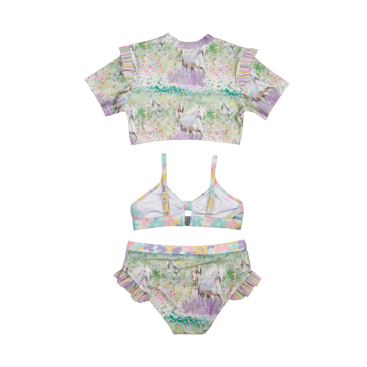 Girls Horses 3 Piece Swim Set with Rashie - Back