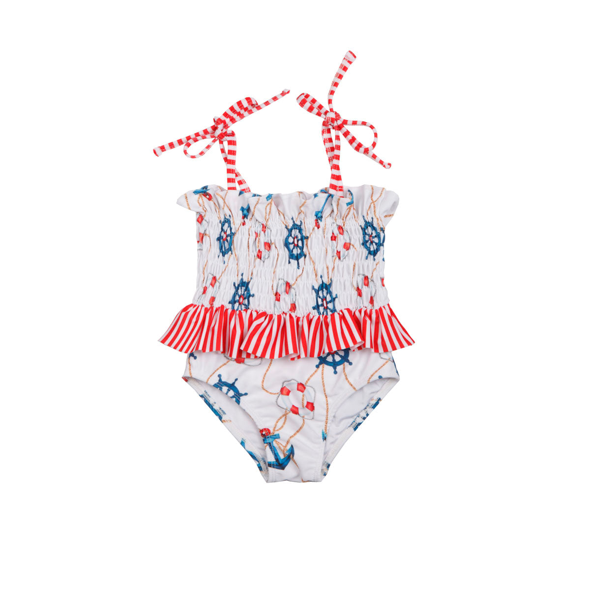 Baby Girls Nautical One Piece Swimsuit with Frills - Front