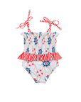 Baby Girls Nautical One Piece Swimsuit with Frills - Back
