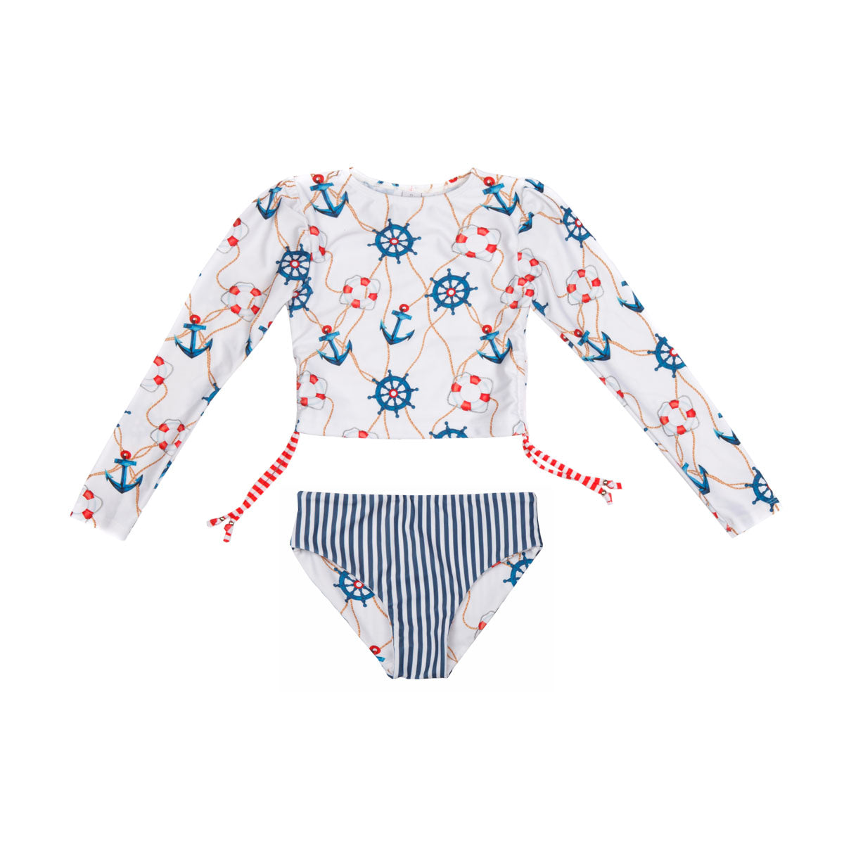 Girls Nautical 2 Piece Swimsuit with Side Ties - Front 2