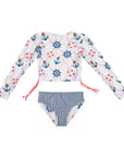 Girls Nautical 2 Piece Swimsuit with Side Ties - Front 2