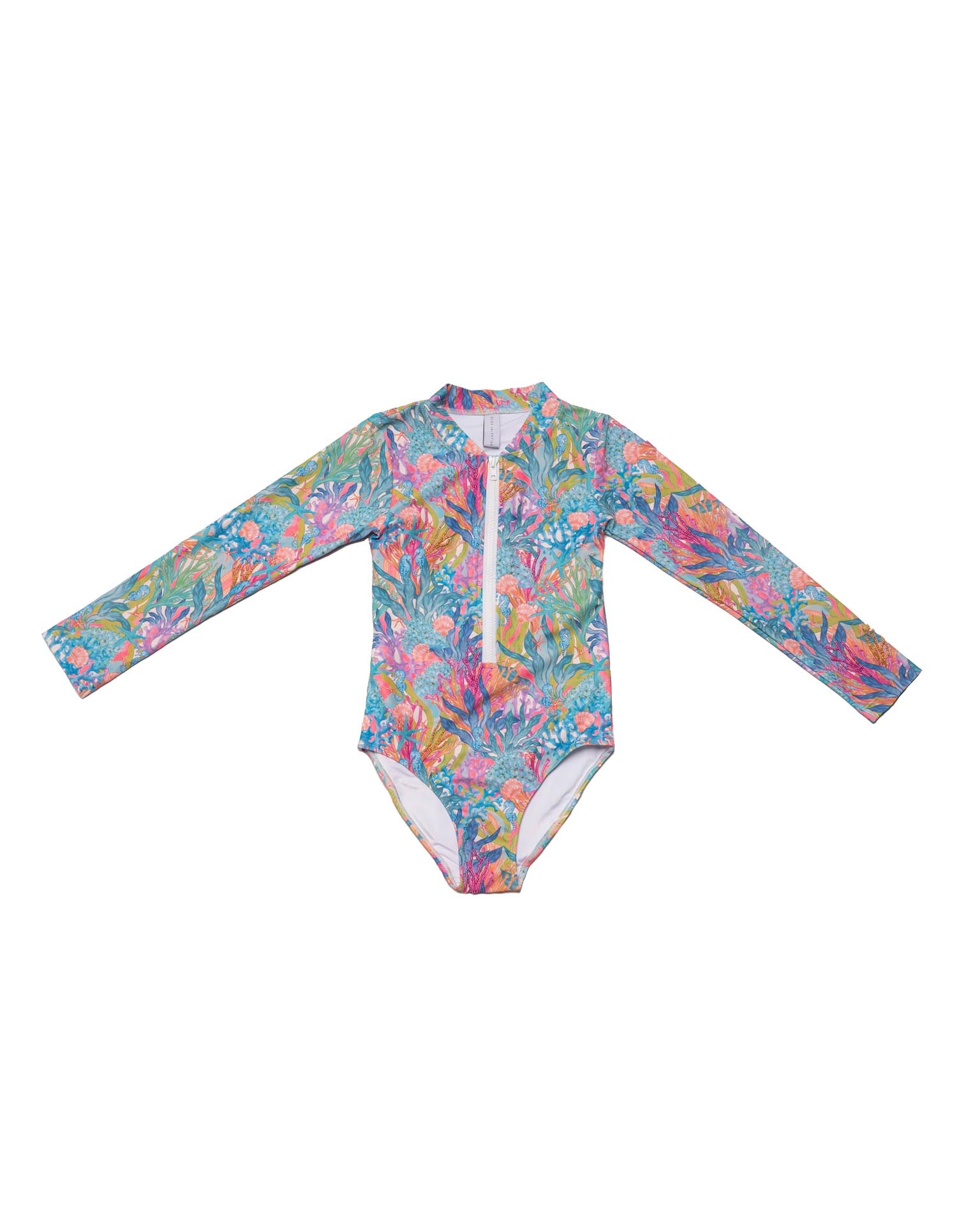 Long Sleeve Zip One Piece Swimsuit - Hand beaded