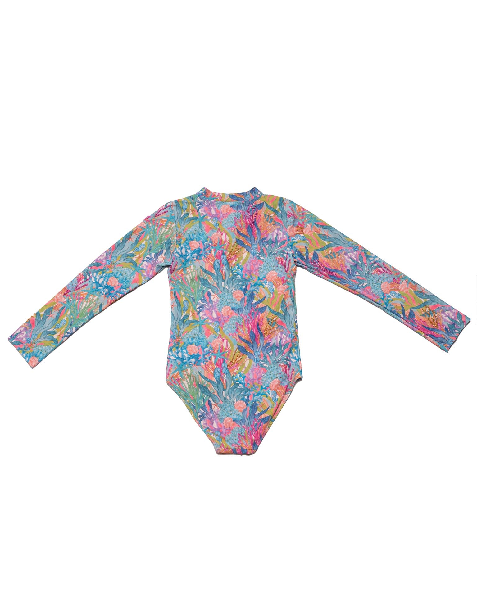 Long Sleeve Zip One Piece Swimsuit - Hand beaded