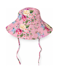 Girls Bucket Hat with Ties in Lilienne pink floral print, front view | Olga Valentine luxury girls swimwear