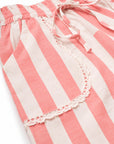 Close-up of Coastal Pink Stripe Wide Leg Pants waistband and pocket detail