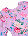 Girls 2 Piece Swim Set with Frilly Bottoms – Violetta - Olga Valentine girls swimwear close up of print