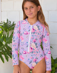 Girls Long Sleeve Zip One Piece – Violetta - Olga Valentine girls swimwear (image 6 of 7)