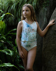 Girls T-Back One Piece with Belt – Wild Palms - Olga Valentine girls swimwear (image 3 of 7)