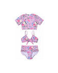 Girls 3 Piece Swim Set – Violetta – front view flat lay | Olga Valentine luxury girls swimwear