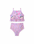 Girls Tankini Swimsuit – Violetta / Clarabelle – front view flat lay | Olga Valentine luxury girls swimwear