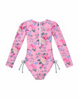 Girls Long Sleeve One Piece Swimsuit – Lilienne – back view flat lay | Olga Valentine luxury girls swimwear