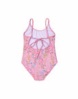 Girls One Piece Swimsuit – Tie Back – Primrose (Limited Edition) – back view flat lay | Olga Valentine luxury girls swimwear