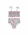 Girls Shirred Bikini – Celestine – front view flat lay | Olga Valentine luxury girls swimwear