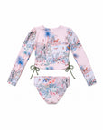 Girls Long Sleeve 2 Piece Swim Set – Wild Palms – back view flat lay | Olga Valentine luxury girls swimwear