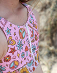Girls Zip Bikini - Pink Retro - Dusty - Lifestyle 4