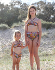 Girls High Waisted Bikini - Brown Floral - Poppy - Lifestyle 1