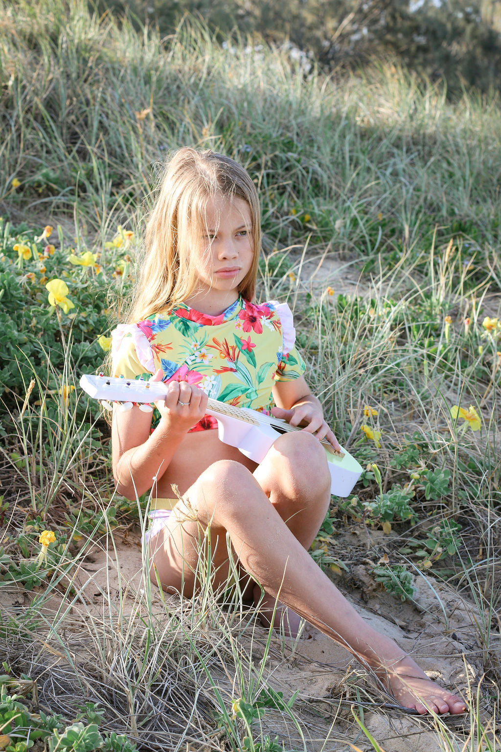 Girls Bikini Rashie Swim Set - Grey Hawaiian Floral - Isla - Lifestyle 3