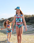 Girls Belt One Piece Swimsuit - Retro Cadillac - Lifestyle 1
