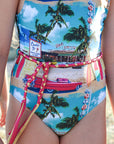 Girls Belt One Piece Swimsuit - Retro Cadillac - Lifestyle 2