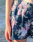Girls Board Shorts - Navy Blue Floral - Passionate - Front 2