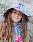 Girls Bucket Hat - Grey Hawaiian Floral - Isla - Lifestyle 1