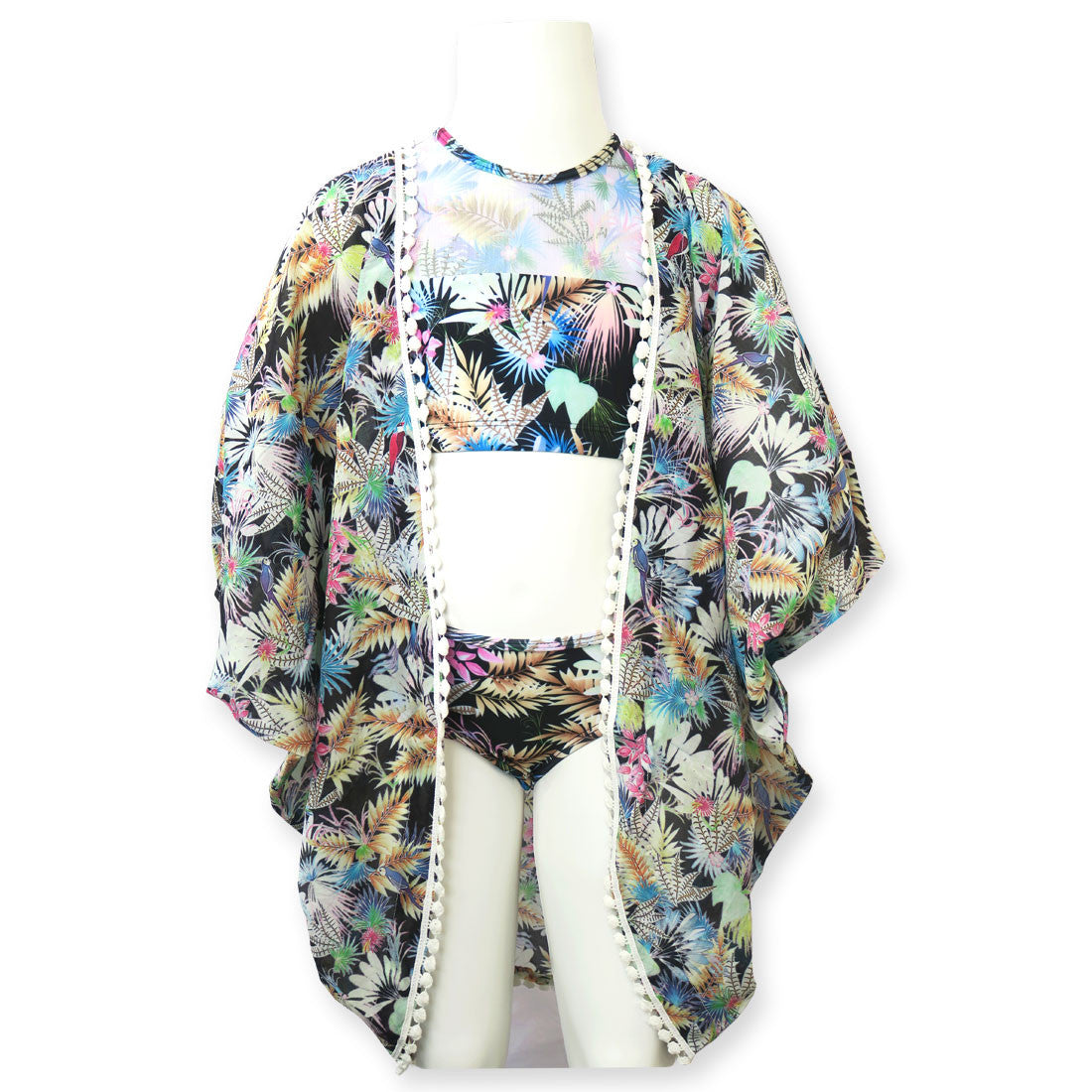Tropical Bird Black Kimono