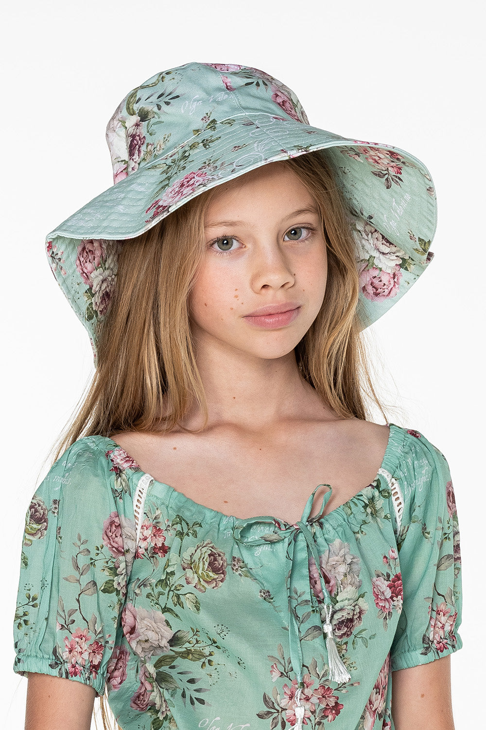 Girls Bucket Hat - Green Floral - Sweetheart