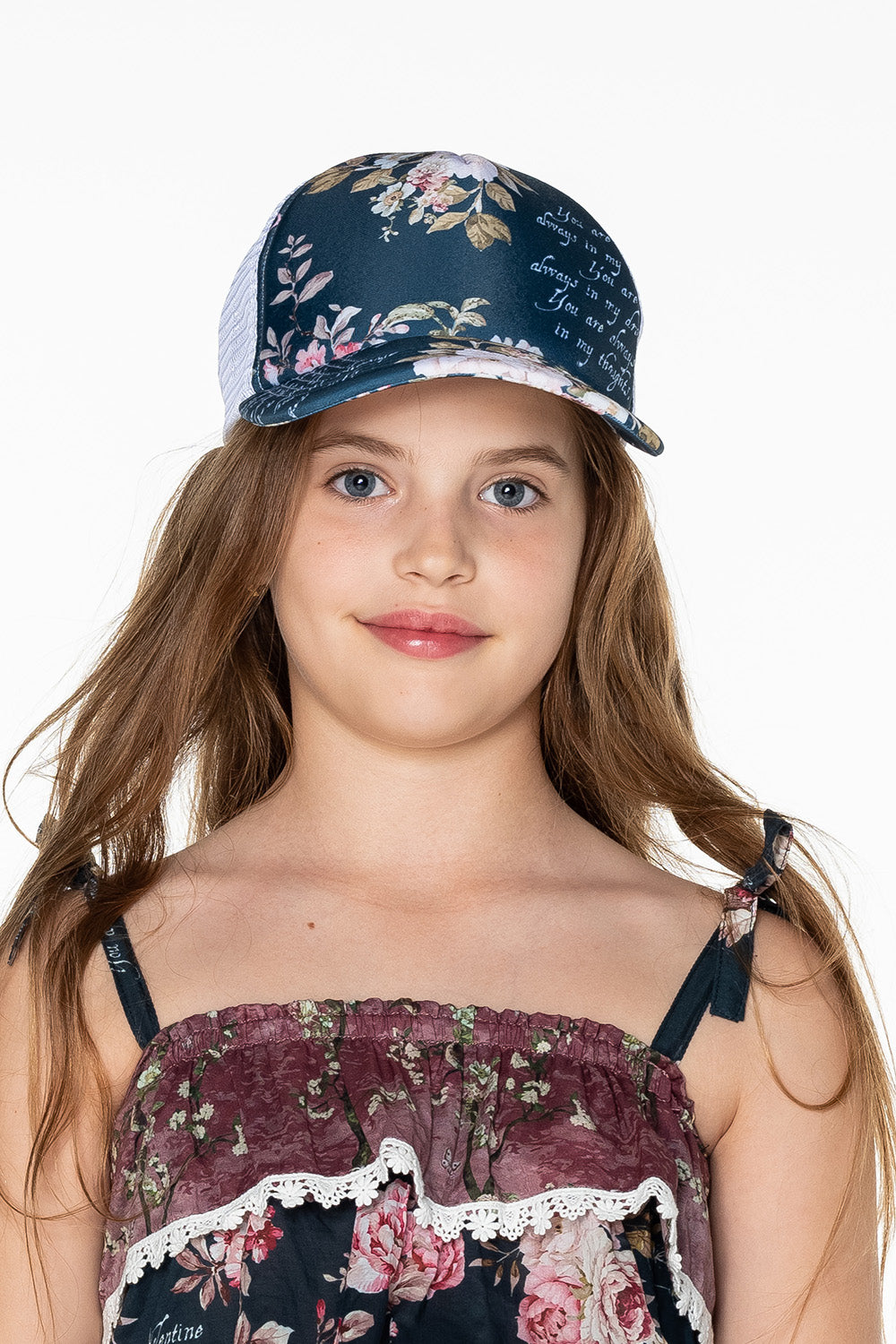 Girls Trucker Cap - Navy Blue Floral - Passionate