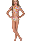 Girls Bikini Swim Set - Pink Retro Floral - Harmony - Front 1