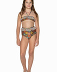 Girls High Waisted Bikini - Brown Floral - Poppy - Front