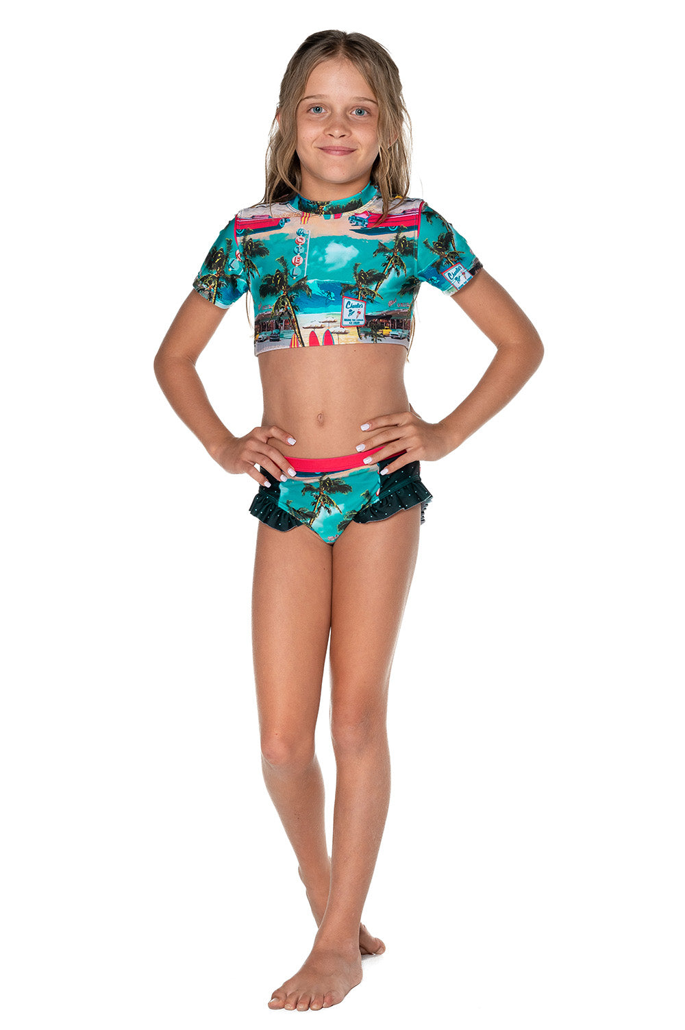 Girls Bikini Rash Set - Retro Cadillac - Front 1